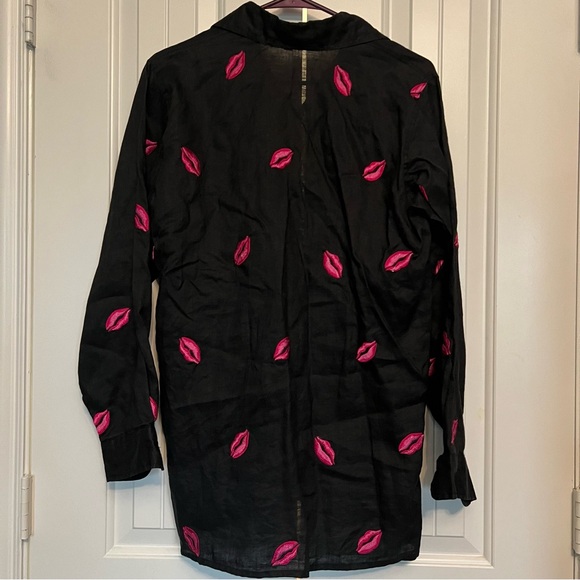 Vintage 90s 100% Linen Lipstick Kiss Long Sleeve Button Down Top Casey Coleman￼ - Picture 3 of 3